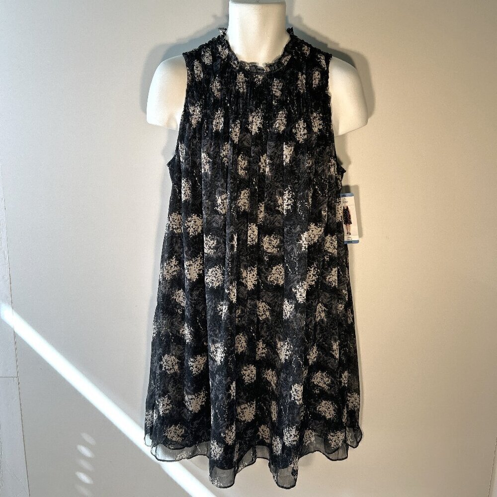 Joie SZL NWT Silky Navy Baltic Print smocked dress Dressy Office Boho Romantic - Picture 7 of 13